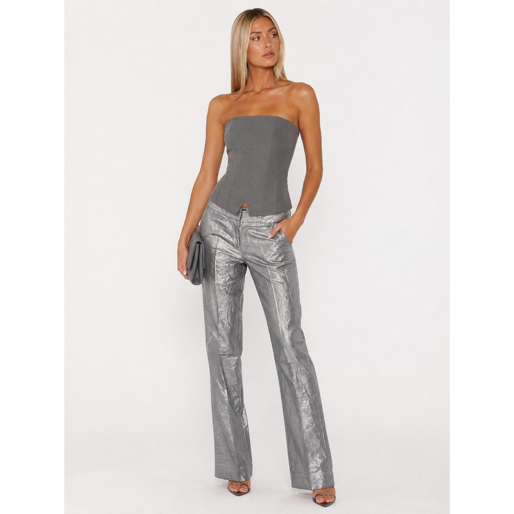 Vince‎ Camuto Metallic Silver 100% Linen Straight Leg Dress Party Pants 6 S New